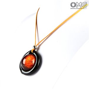 Necklace - orange circular submerged glass - Original Murano Glass OMG
