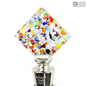 Quadratischer Flaschenverschluss in verschiedenen Farben aus echtem Murano-Glas von OMG® + Schachtel