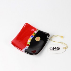 Millefiori-Quadratteller in Schwarz und Rot – Original Murano-Glas