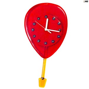 Hot Air Balloon Red Pendulum Watch - Wall Clock - Murano glass OMG
