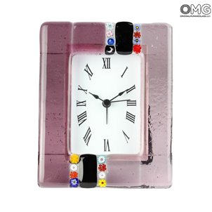 Tischwecker „Violette“ mit Millefiori – Original-Murano-Glas-Uhr