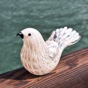 Passero bianco con vero oro - Vetro di Murano Originale OMG