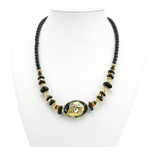 Necklace Tupis - Gold and black - Original Murano Glass OMG