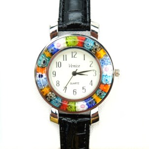 Unisex-Uhr – Schwarz und Millefiori – Original Murano-Glas OMG