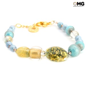 Bracelet Boma - gold and light blue - Original Murano Glass