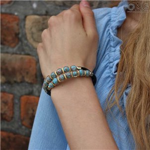 Bracciale Serena Doppio - Verde Mare con Avventurina - Vetro di Murano Originale OMG