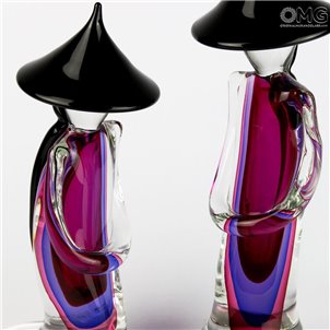 Chinese Couple Purple Sommerso Murano Glass 