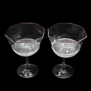 Set of 2 Coppa Martini Red Rim - Octagonal  - Original Murano Glass
