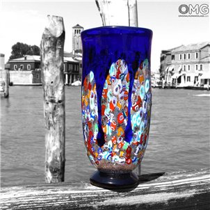 Gardenia – Blaue Vase aus Muranoglas mit Millefiori-Muster