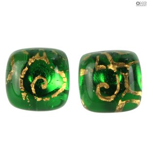 Orecchini Bottoni - Verdi - Vetro di Murano Originale 