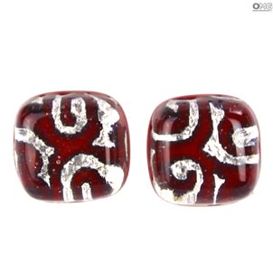 Orecchini Bottoni - Rosso Argento - Vetro di Murano Originale 