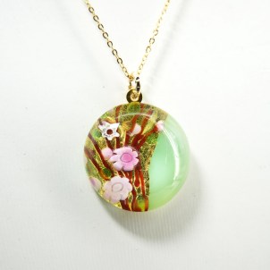 Bloom Pendant Jade - Round - Murrine & Gold  - Orignal Murano Glass OMG 