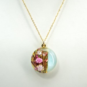 Bloom Pendant Tiffany blue - Round - Murrine & Gold  - Orignal Murano Glass OMG 