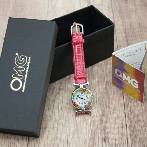 Armbanduhr Millefiori – Armband in Fuchsia und Gehäuse in Chrom – Original Murano-Glas OMG