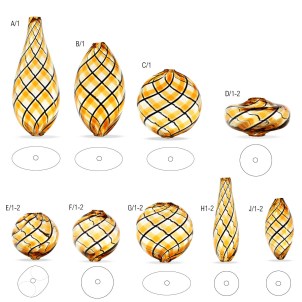 glass_beads_twisted_yellow_amber_black_original_murano_glass