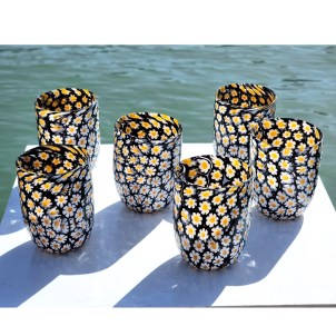 Set of 6 Drinking glasses - Millefiori Daisy - Original Murano Glass OMG