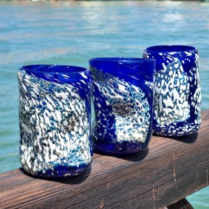  Set of 6 drinking glasses Gimo - Blue and Silver leaf - Original Murano Glass