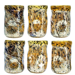 luxury iridescent Glasses Set - Leopard - Pure Silver leaf - Original Murano Glass