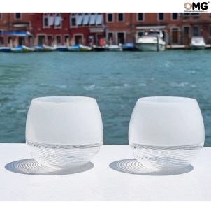 Set of 6 Drinking glasses - Twisted - white - Original Murano Glass