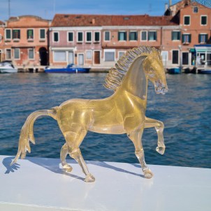 Gold Horse Sculpture in Original Murano Glass Omg