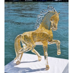 Horse with Gold 24 kt - Exclusive sculpture Original Murano Glass 