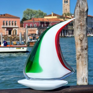 Sail Boat Italy Flag  - Original Murano Glass sculpture