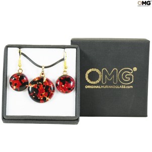 Parure Tono Round - Red and gold - Original Murano Glass OMG
