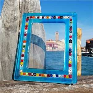 Fotorahmen – Cyan & Millefiori – Original Murano-Glas OMG