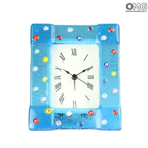 Tischwecker, blau, mit Millefiori-Muster – Original-Murano-Glasuhr