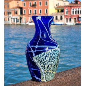 Vaso Meridiano - Blu + Argento - Vetro di Murano Soffiato