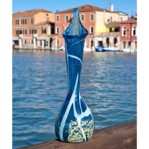 Vaso Calla - Celeste + Argento - Vetro di Murano Soffiato