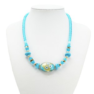 Necklace Tupis - Gold and Lightblue - Original Murano Glass OMG