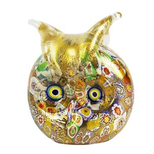 Gufo Civetta figurina in murrine e oro - Animali - Vetro di Murano Originale OMG