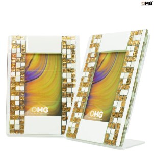 Fotorahmen „Corfu“ – Weiß und Gold – Original Murano-Glas OMG