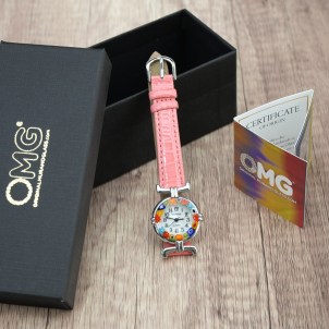 Armbanduhr Millefiori – rosa Armband und verchromtes Gehäuse – Original Murano-Glas OMG