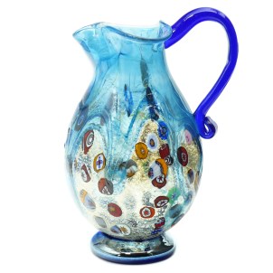 Harmony - Lightblue - Pitcher Murano Glass - Millefiori and silver decoration
