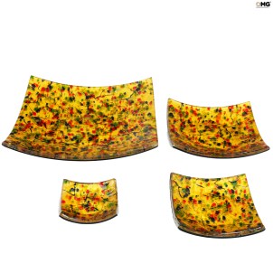 Teller, quadratisch, Karneval, Gold, Original Murano-Glas, omg2
