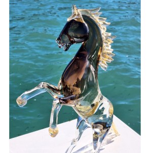 Prancing horse Smoked Glass and Gold - Original Murano Glass OMG