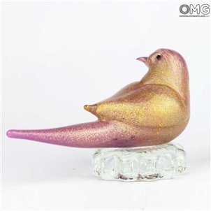 Passero Rosa - con Oro - Vetro di Murano Originale OMG