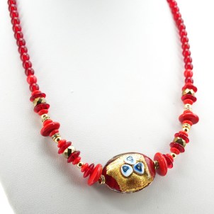 Necklace Tupis - Gold and Red - Original Murano Glass OMG