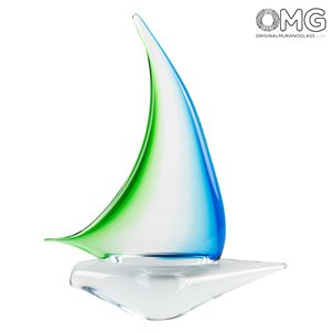 Segelboot – Grün und Cyan – Original Murano-Glas OMG