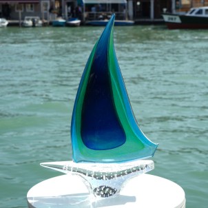 Sailboat Sculpture Sommerso BG - Chroma Collection - Original Murano Glass 