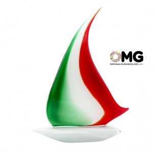 Sail Boat Italy Flag  - Original Murano Glass sculpture