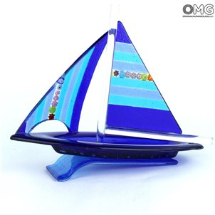 Segelboot – blau – Original Murano-Glas