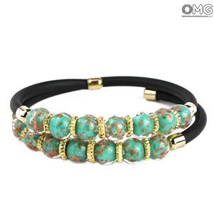 Bracciale Serena Doppio - Verde Mare con Avventurina - Vetro di Murano Originale OMG