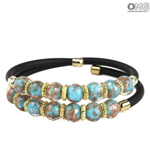 Bracciale Serena Doppio - Azzurro con Avventurina - Vetro di Murano Originale OMG