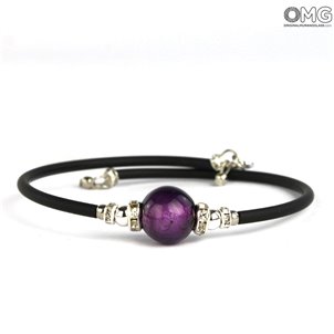 Bracciale Perla Viola - con Argento - Vetro di Murano Originale OMG