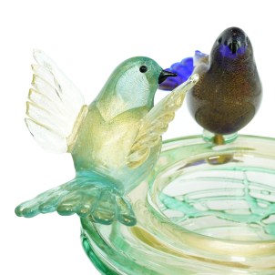 Nido di 3 uccelli co Oro - Scultura in Vetro