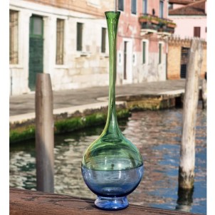   Elegante Vaso Soffiato - Encalmo Blu e Verde - Original Murano Glass OMG