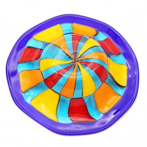 Puzzle-Teller mit blauem Rand – Mehrfarbig – Original Murano-Glas OMG 